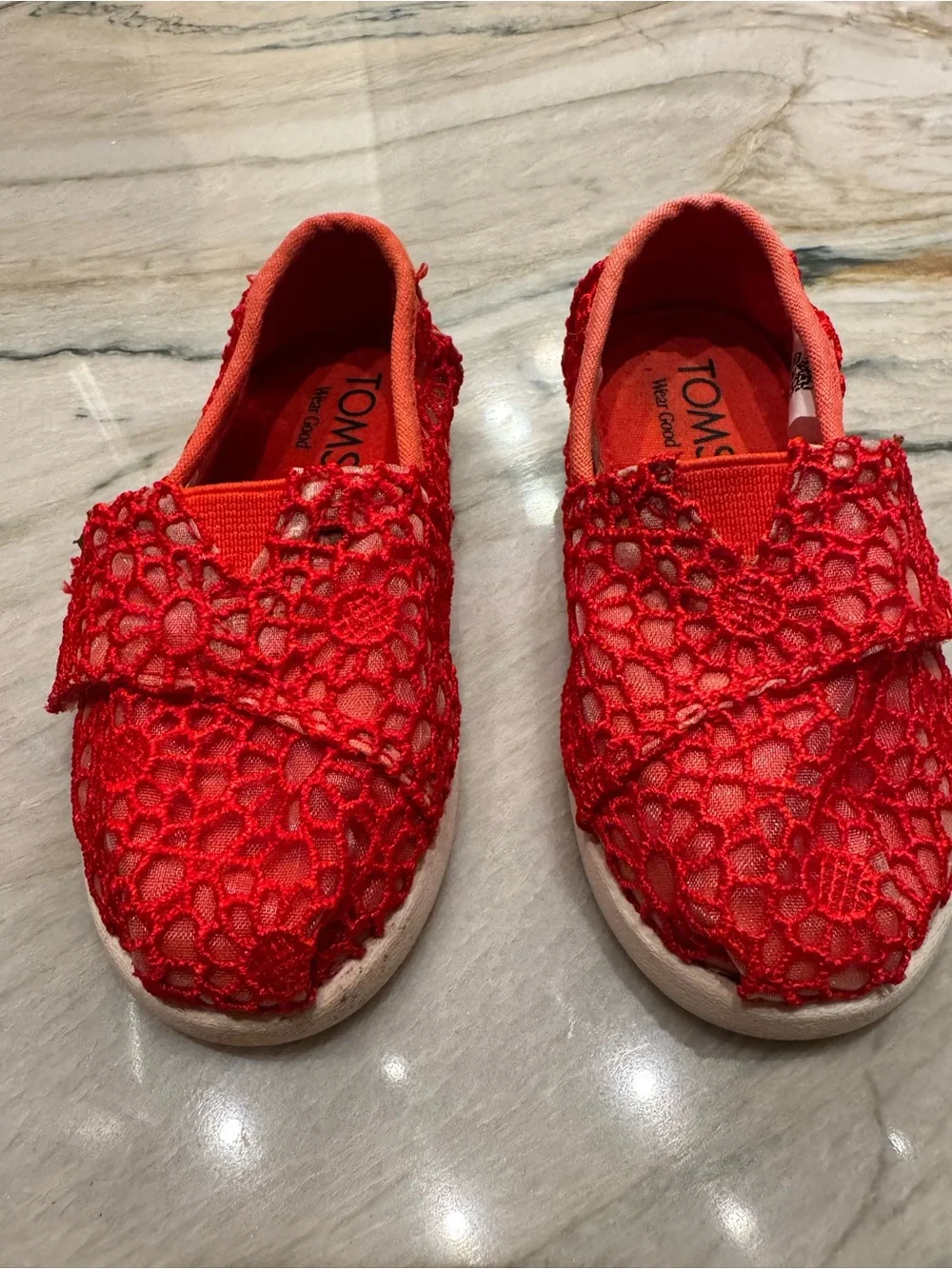TOMS Alpargata Classic Toddler Shoe Flame Moroccan Crochet, Size 6